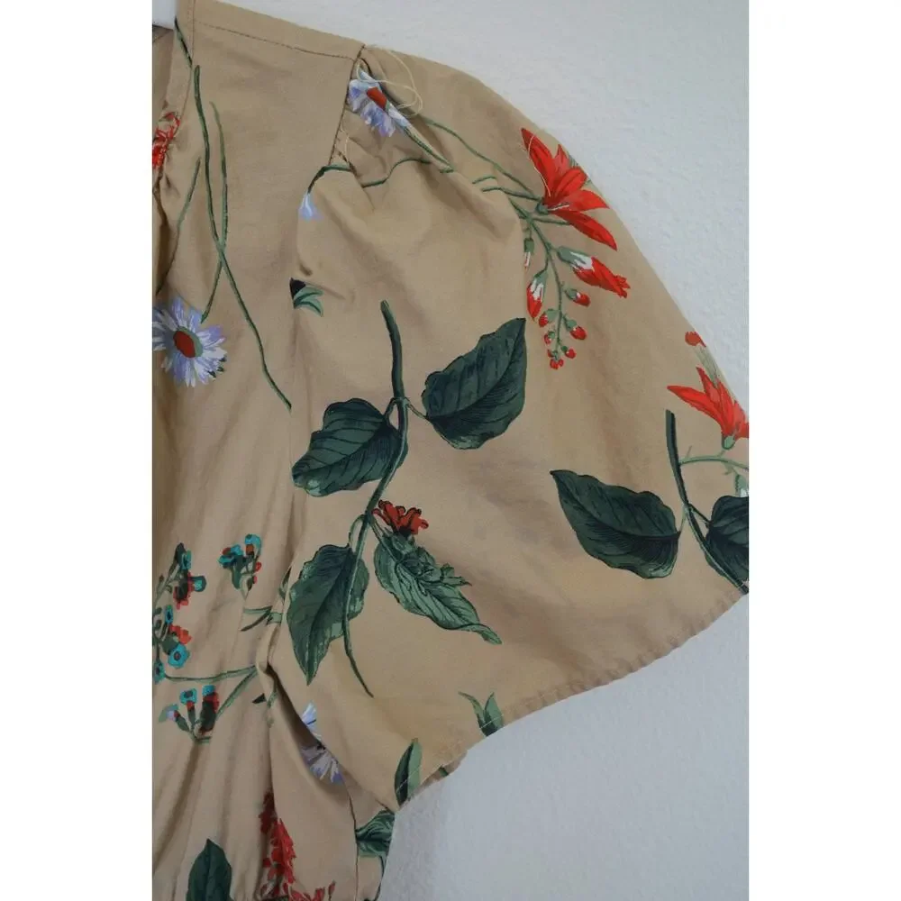 Anthropologie The Somerset Maxi Dress Tiered Smock Floral Khaki Tan - Picture 5 of 7